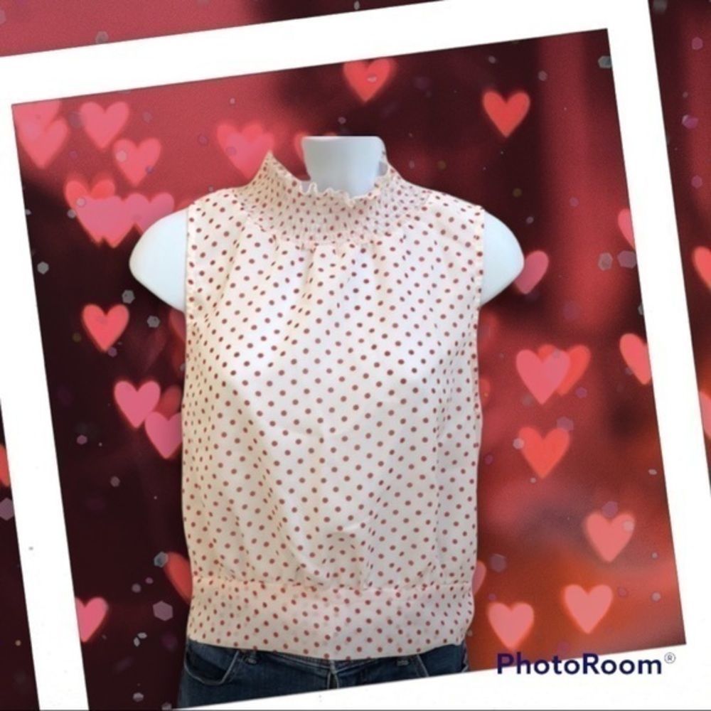 Red and White High Neck Sleeveless Summer Polka Dot Blouse with Tie Back